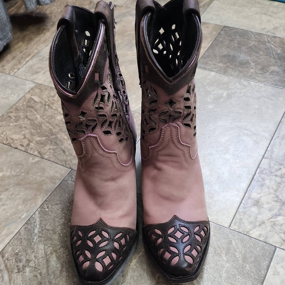 Women's Pink and Brown Western Boots